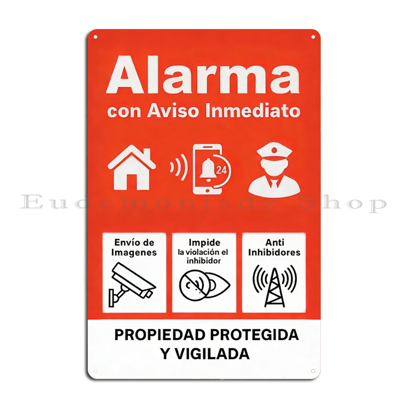 Home Security Equipment - Retro 24-uurs alarmsysteem metalen bord plaquette
