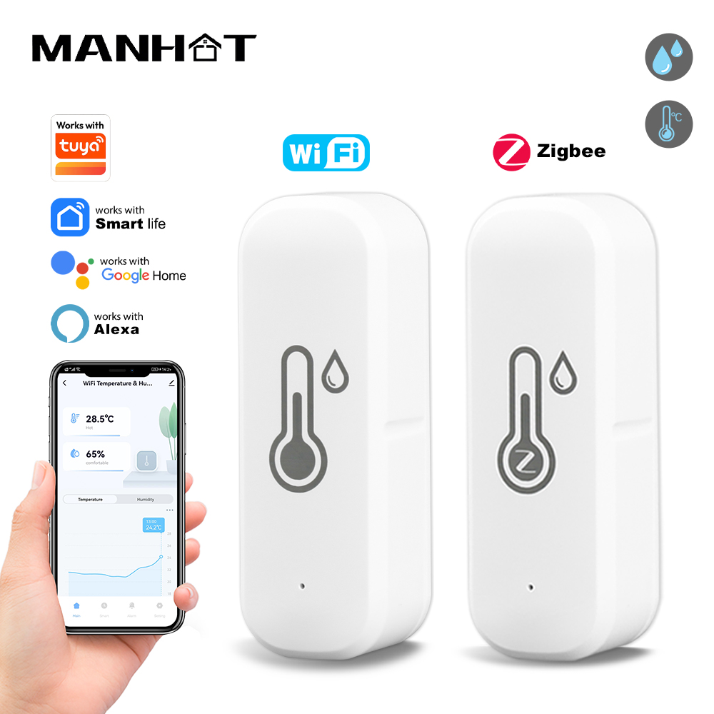 Home Security Alexa - MANHOT Zigbee/Wifi Slimme Temperatuur- en Luchtvochtigheidssensor