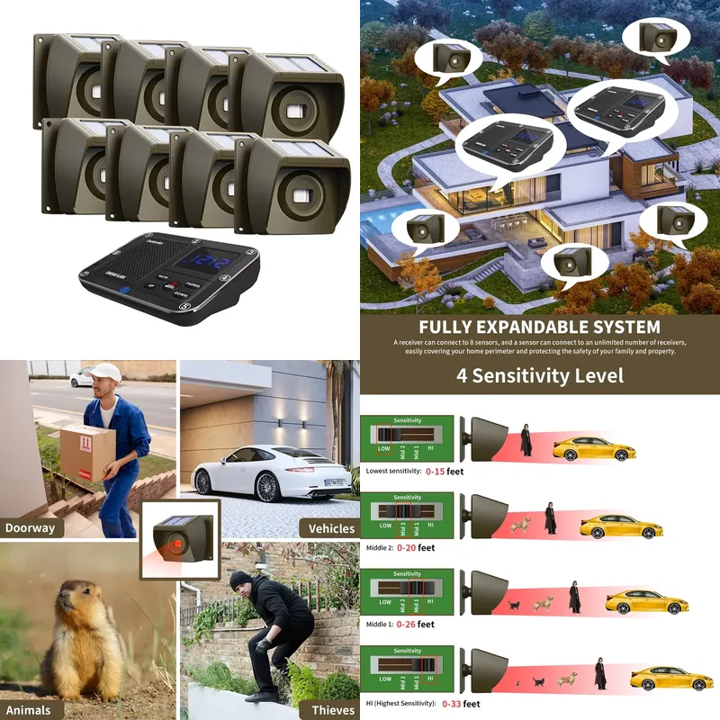 Home Security Outdoor - Draadloos opritalarmsysteem op zonne-energie met PIR-bewegingssensor