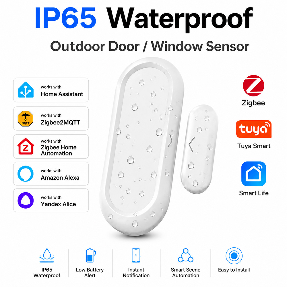 Home Security Alexa - Waterdichte deur-raamsensor Magnetische contactalarmsensor Tuya Zigbee