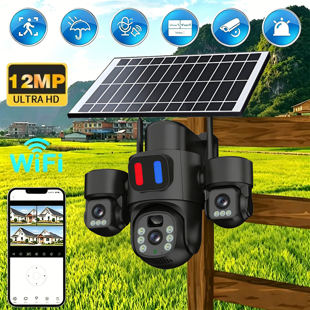 Home Security Bell - Solar WiFi PTZ-camera Buiten Drievoudige lens